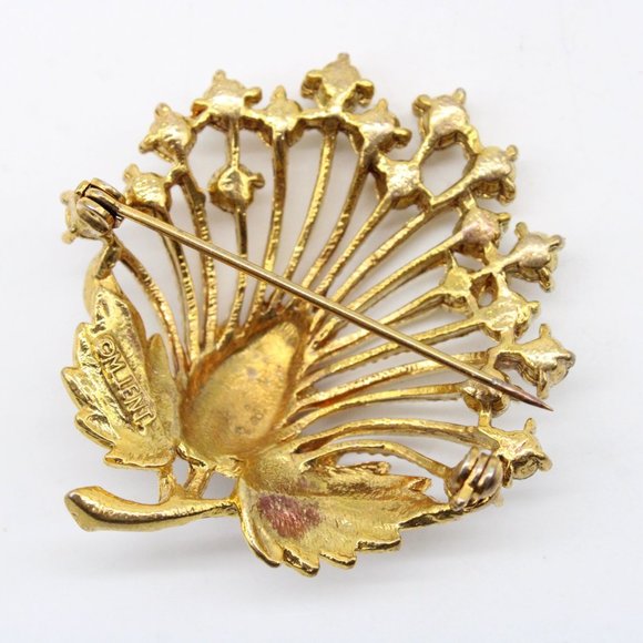 Vintage Mient Brooch/Pin Gold Iridescent Rhinestone Enamel Flower Bouquet Signed - Picture 4 of 6